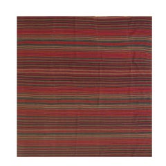 Mid Century Modern Multicolor Stripe Turkish Decorative Kilim Wool Square Rug