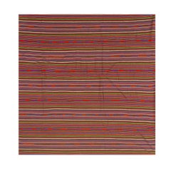 Tappeto kilim turco vintage a trama piatta, con motivi geometrici a strisce colorate, anni '50