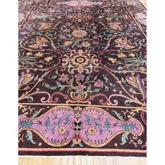 Alfombra antigua china de los años 20, de fondo marrón, con motivos Islimi y pájaros, de Asia Oriental, tejida a mano, del tamaño de una habitación