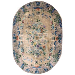 1920s Sand Field Floral Modern Antique Chinese Art Deco Oval Room Size Wool Rug