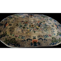 1920s Sand Field Floral Modern Antique Chinese Art Deco Oval Room Size Wool Rug