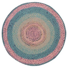 Tapis rond vintage des années 1980, en laine tressée à la main, aux couleurs variées, avec motif médaillon, de style américain
