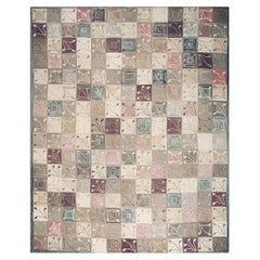 1980s Rustic Field Geometric Folk Art Vintage American Hooked Room Size Wool Rug
