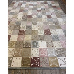 1980s Rustic Field Geometric Folk Art Vintage American Hooked Room Size Wool Rug