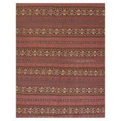 Vintage 1950s Geometric Multicolor Ground Flatweave Turkish Decorative Kilim Rug