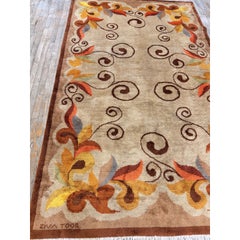 1920s Ecru Field Geometric Avant Garde Antique European Art Deco Small Rug