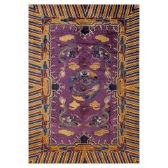 Rare 19th C. Chinese Dragon Ningxia Rug in Moody Purple and Orange c. 1890 (6x9)