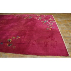 1920s Bright Pink Floral Modern Antique Chinese Deco Rug 8' 10" X 11' 6" Knotted