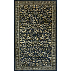 1920s Black and Gold Lotus Vine Antique Chinese Rug 6' x 9'8" Greek Key Border