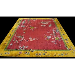 1920s Red Classic Flora Antique Chinese Art Deco Carpet Rug by Nichols Workshop
