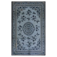 1850s Blue and Navy Antique Chinese Peking Ningxia Hand Knotted Rug 5'7" x 8'10"