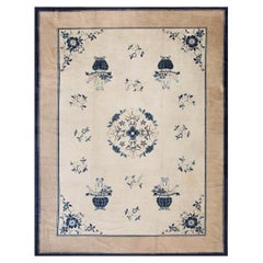 1890s Ivory Vase Medallion Antique Chinese Peking Rug 9' 3" x 11' 9" Wool Carpet