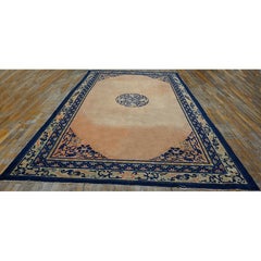 Floral Medallion 1920s Hand Knotted Salmon Field Antique Chinese Peking Rug
