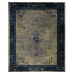 1920s Gray Field Antique Floral Deco Chinese Peking Rug Wool Area 9'3" x 11'6"