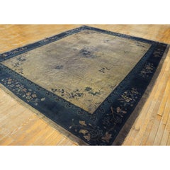 1920s Gray Field Antique Floral Deco Chinese Peking Rug Wool Area 9'3" x 11'6"