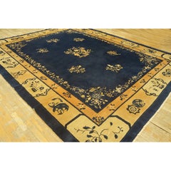 1920s Blue Navy Vase Floral Antique Chinese Peking Carpet 9'2" X 11'6" Rug
