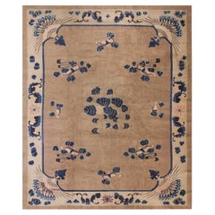 1900s Antique Camel Field Peacock Pattern Chinese Peking Knotted Rug 8' x 9' 10"