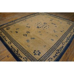 1900s Beige Foliate Greek Key Deco Antique Chinese Peking Wool Rug 8'4" x 10'2"