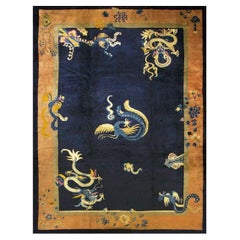 19th Century Chinese Peking Dragon Phoenix Flowers Carpet 10'2'' x 13'5'' Rug