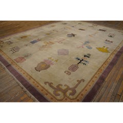 1920s Ivory Art Deco Influences Geometric Antique Chinese Peking Rug 10'8"x14'4"