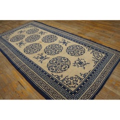 Mid-19th Beige Greek Key Antique Chinese Ningxia Carpet Knotted 5'2" x 10'2" Rug