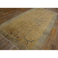 1920s Khaki Solid Open Field Antique Chinese Art Deco Gallery Rug 5'2" x 10'2"