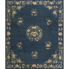 1920s Traditional Blue Medallion Deco Antique Chinese Peking Wool Rug 8'x 9' 6''
