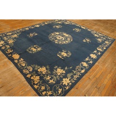 1920s Traditional Blue Medallion Deco Antique Chinese Peking Wool Rug 8'x 9' 6''