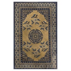 1920s Tan Camel Medallion Traditional Antique Chinese Baotou Wool Rug 4' X 6'2''