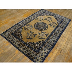 1920s Tan Camel Medallion Traditional Antique Chinese Baotou Wool Rug 4' X 6'2''