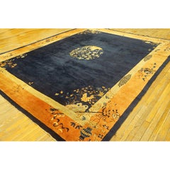 1920s Navy Vase Medallion Antique Chinese Art Deco Peking Wool Rug 9'3" x 11'3"