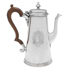 George II Antique Sterling Silver Coffee Pot, London 1730 by John Swift