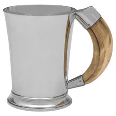 Art deco sterling silver mug with boar tusk handle made in 1937