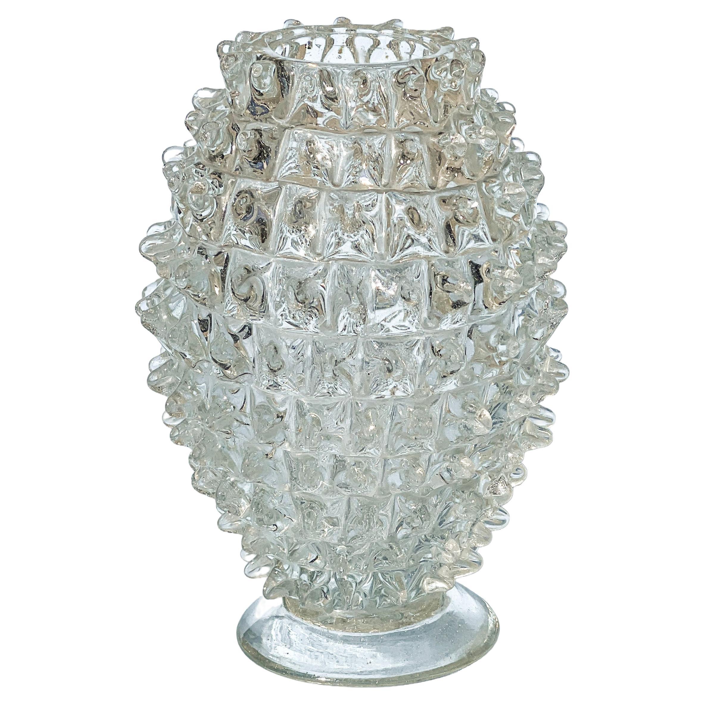 Vintage Rostrato vase in clear Murano glass by Barovier and Toso, Italian 1960s For Sale