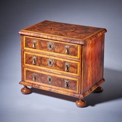 Antique Miniature William and Mary 17th Century Diminutive Olive Oyster Chest, C.1690
