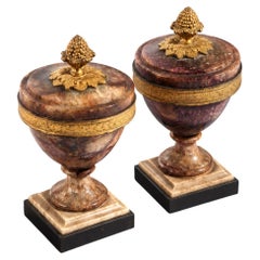 A Fine Pair of George III Blue John and Gilt Bronze Cassolettes, circa 1780.