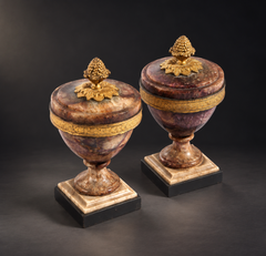 A Fine Pair of George III Blue John and Gilt Bronze Cassolettes, circa 1780.