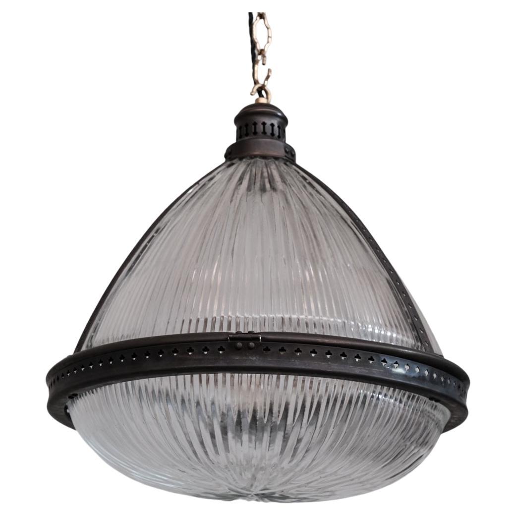 Antique French Holophane Prismatic Glass Pendant Light For Sale