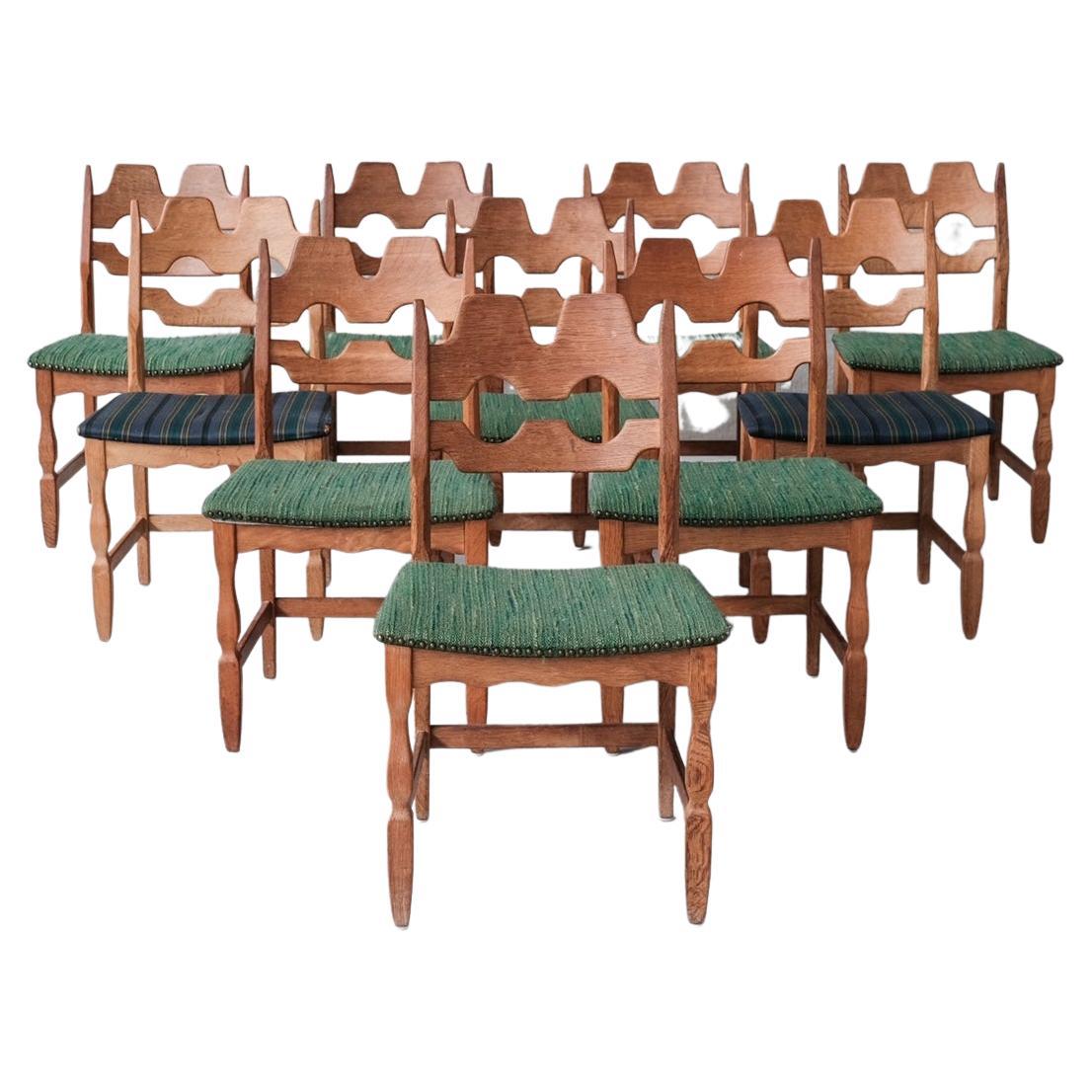 Set of 10 Henning 'Henry' Kjaernulf Oak Razor Mid-Century Dining Chairs