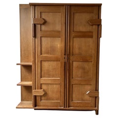 Guillerme et Chambron French Mid-Century Oak Cupboard with Shelving Display
