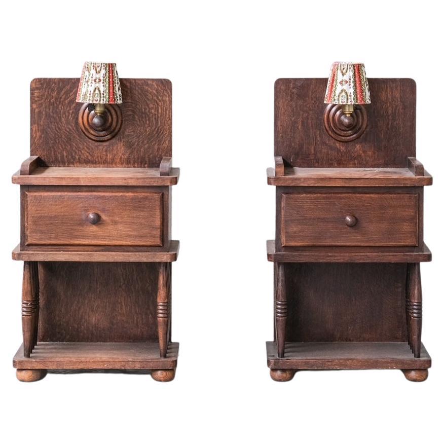 Pair of Charles Dudouyt Oak French Bedside Tables