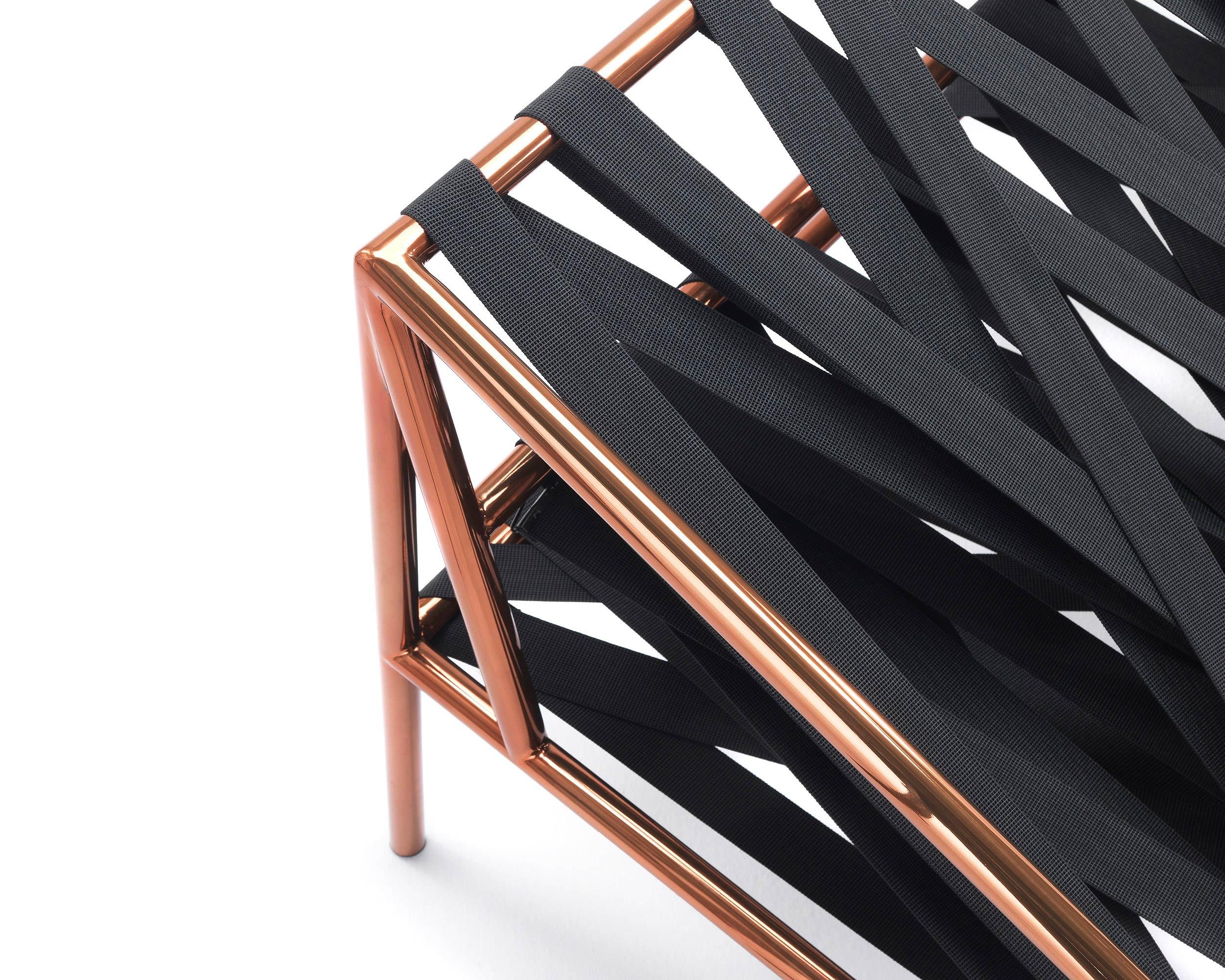 For Sale: Brown (Copper) 21st Century Ligomancer Armchair in Metal and Black Elastic Webbing by CTRLZAK 3