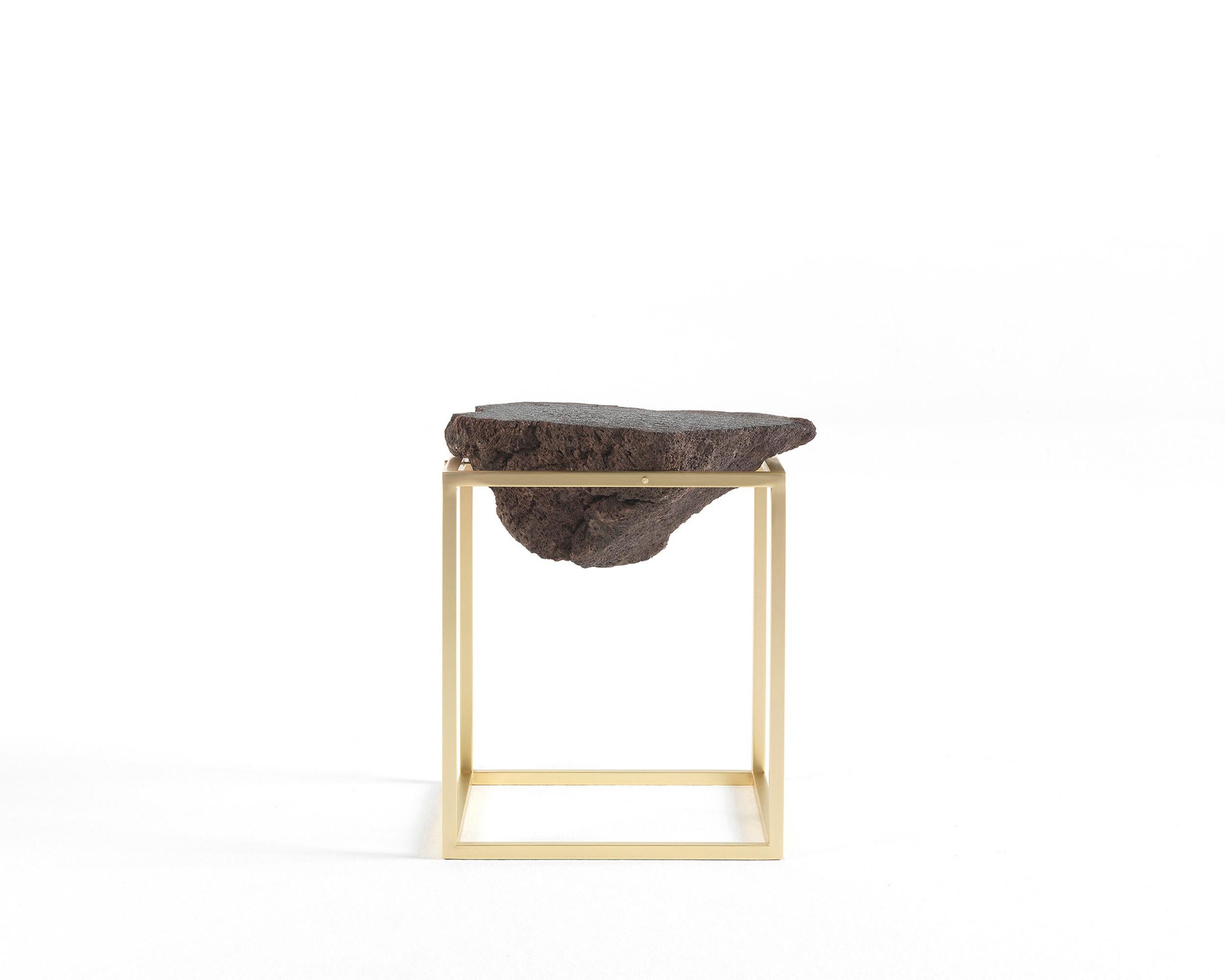 For Sale: Yellow (Brass) 21st Century Antivol Small Side Table in Brass and Natural Lava Stone by CTRLZAK 2