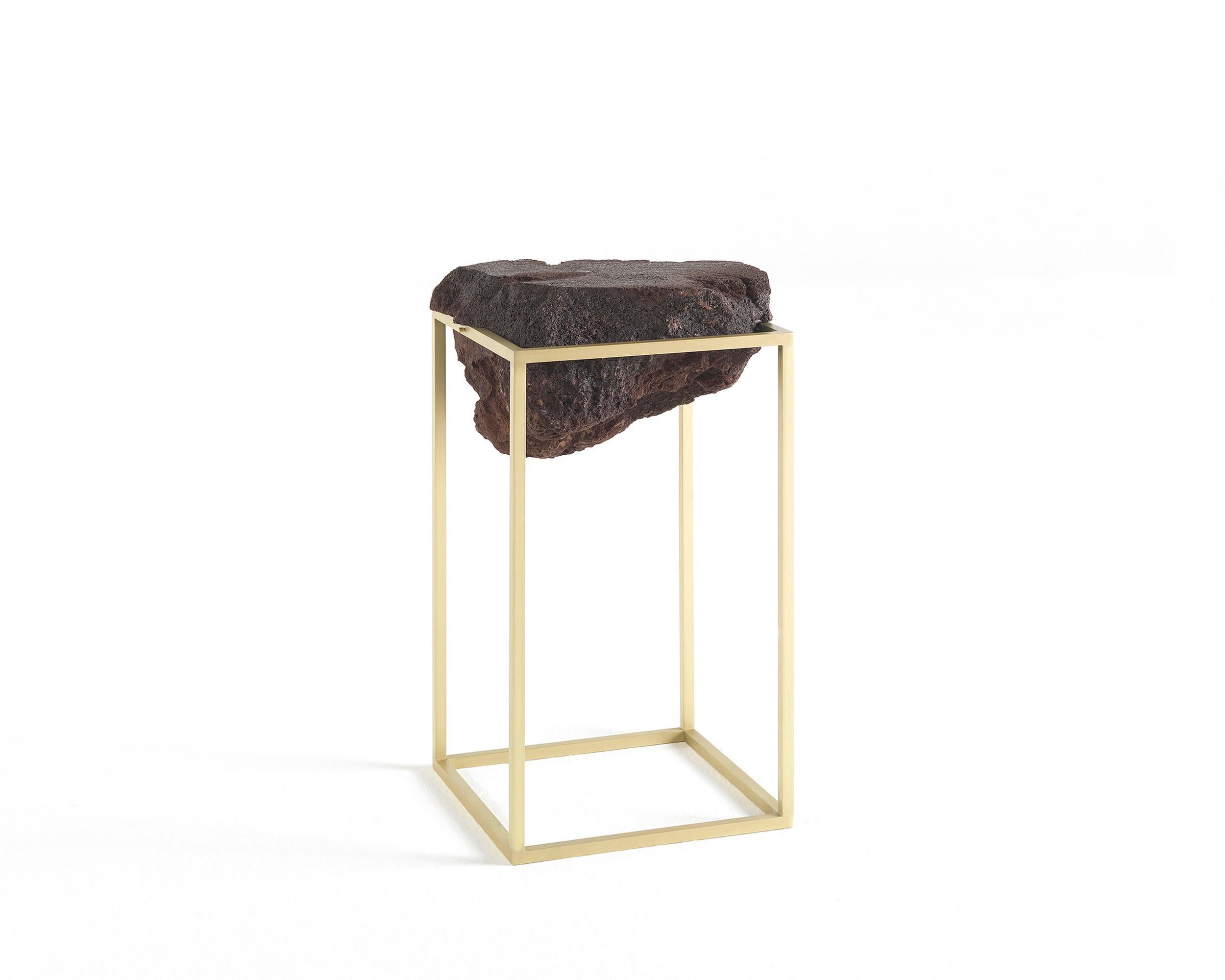 For Sale: Yellow (Brass) 21st Century Antivol Large Side Table in Brass and Natural Lava Stone by CTRLZAK 2