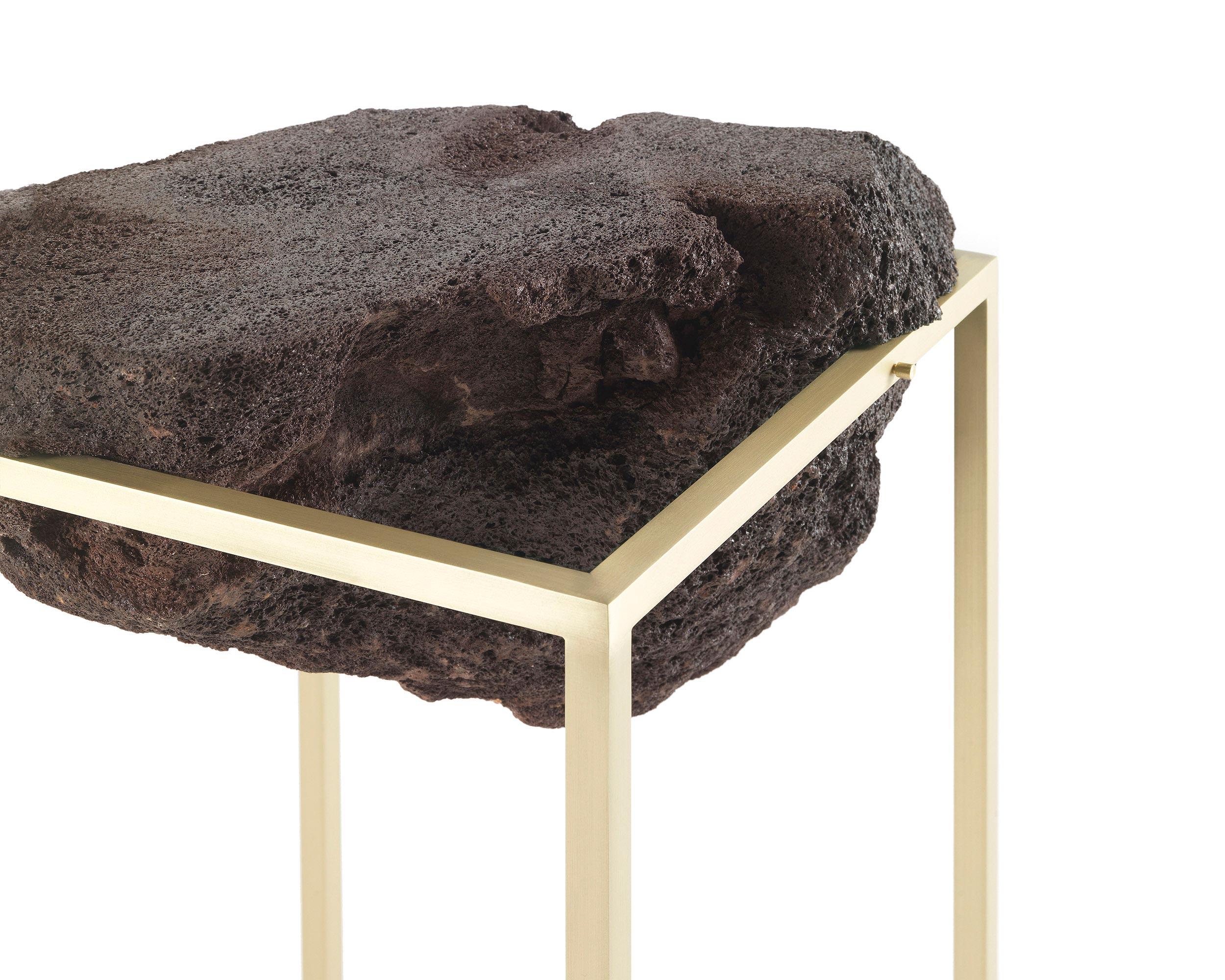 For Sale: Yellow (Brass) 21st Century Antivol Large Side Table in Brass and Natural Lava Stone by CTRLZAK 3