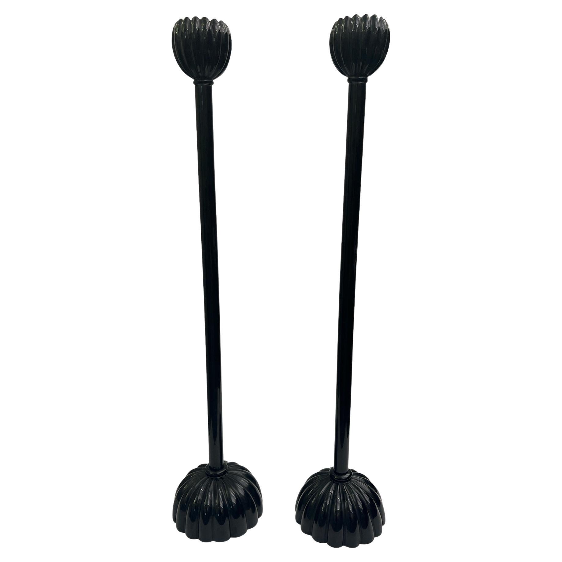 Black Tulip Form Candlesticks in Japanese Style For Sale