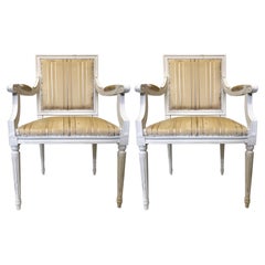 Pair of French Louis XVI Style Armchair with Upholstered Square Backrest