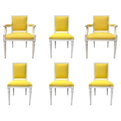 Set of 4 French Louis XVI Style Chairs with Upholstered Square Backrests