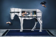 Donkey, White Writing Desk with LEDs, Made in France