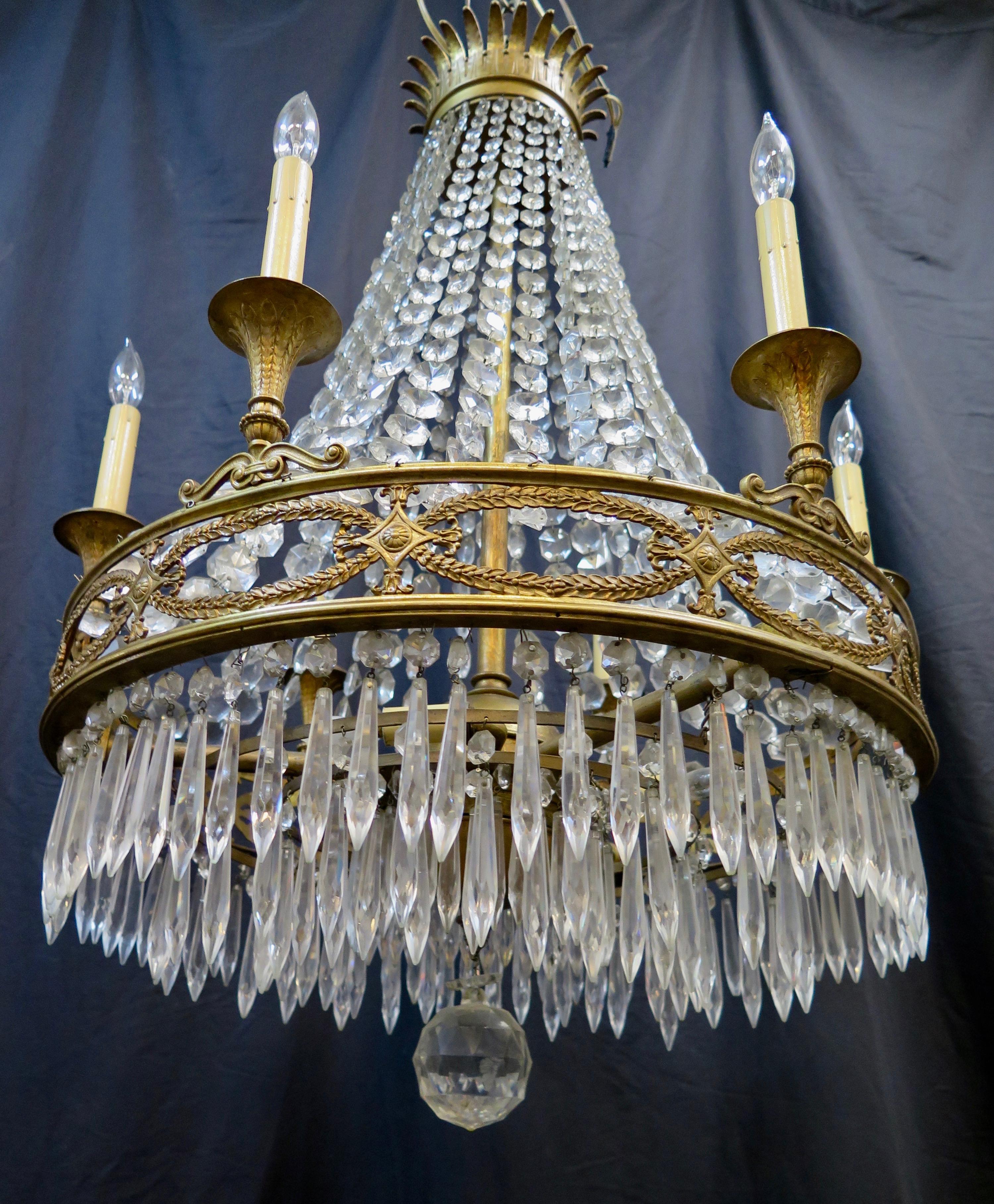Vintage Antique French Gilt Bronze and Crystal Chandelier 2